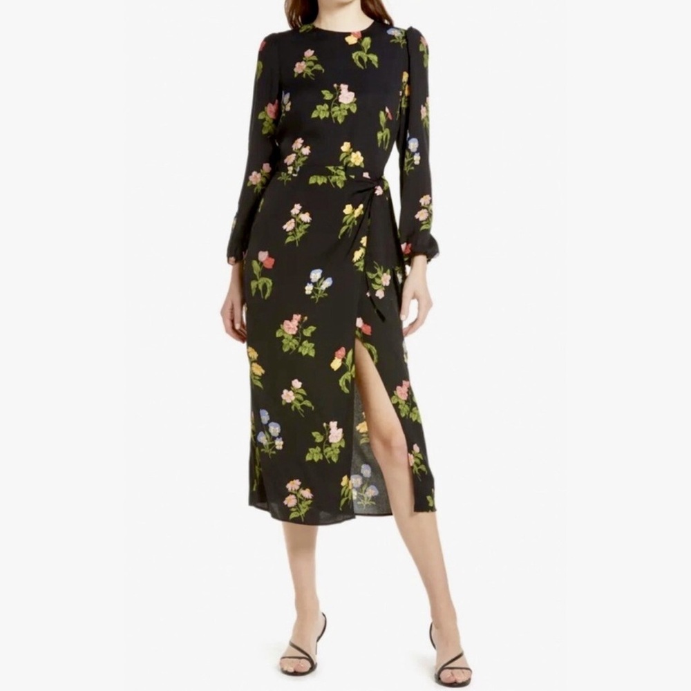 Reformation Reza Dress black floral midi size 8